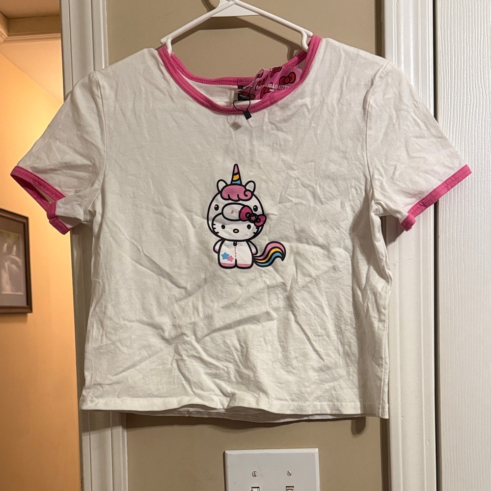 NWT Hello Kitty White and Pink Unicorn Crop Top